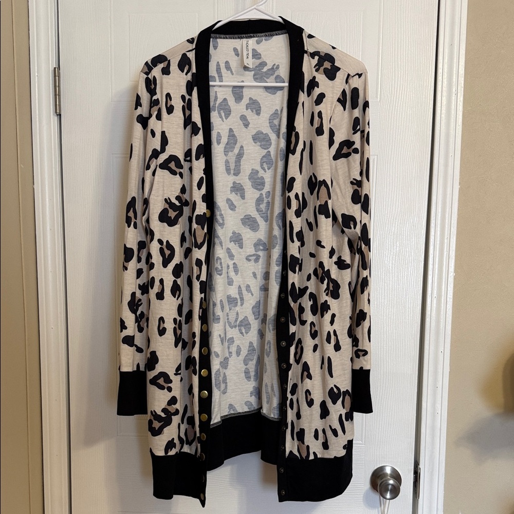 Tickled Teal Leopard Print Cardigan with Black Accents